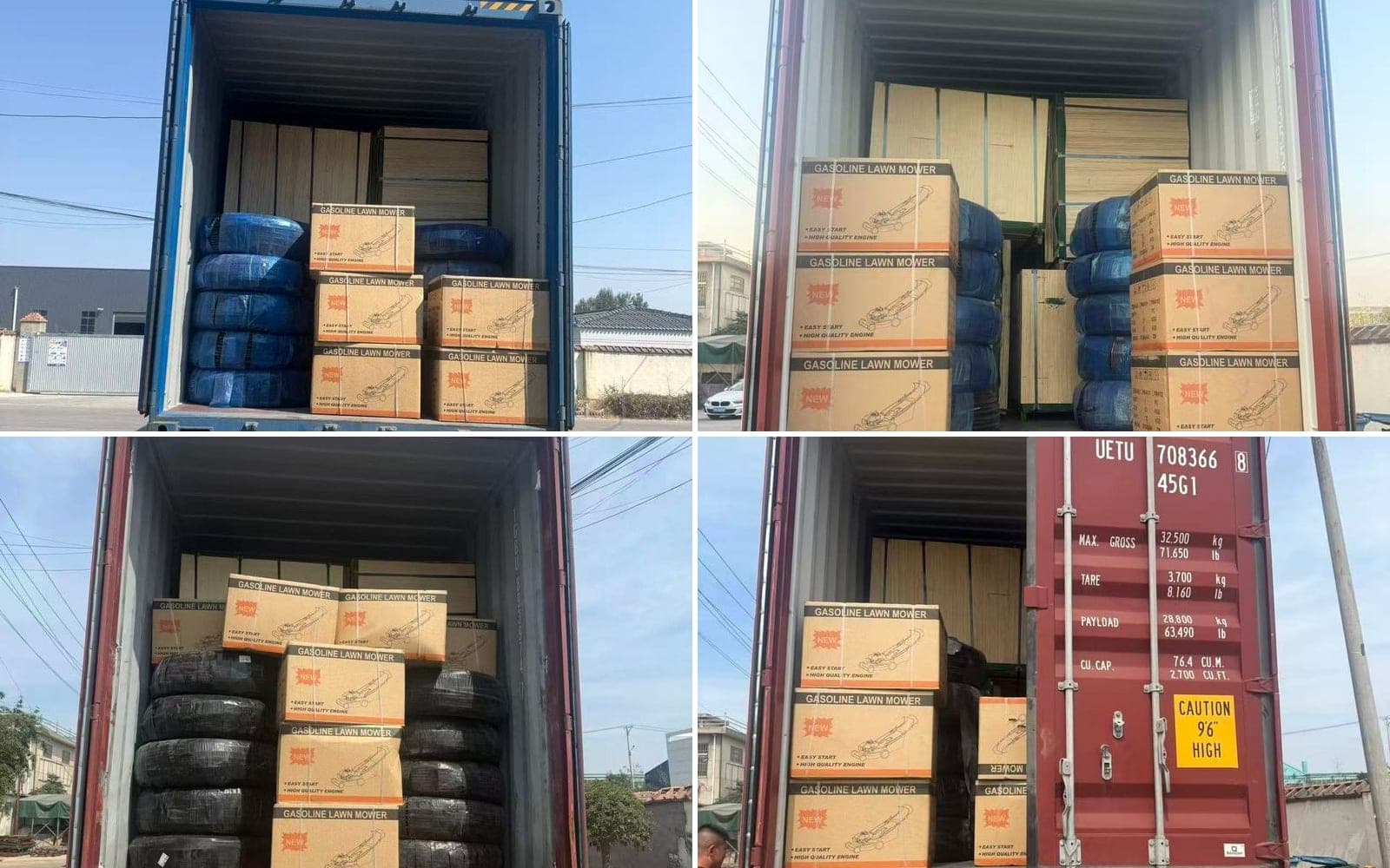 All four containers, loaded and ready, side by side