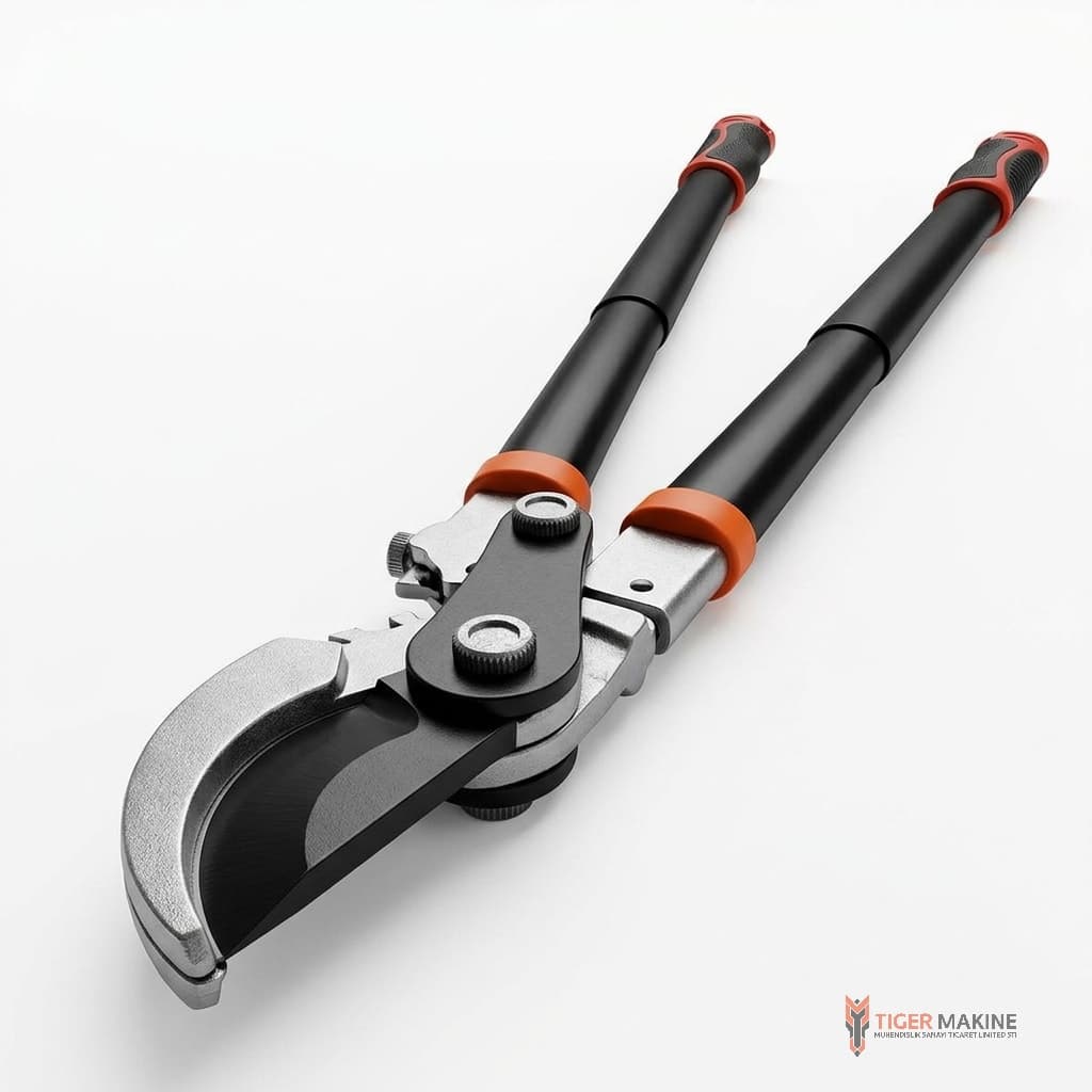 Bypass loppers with black handles and orange collars, seen from above at an angle