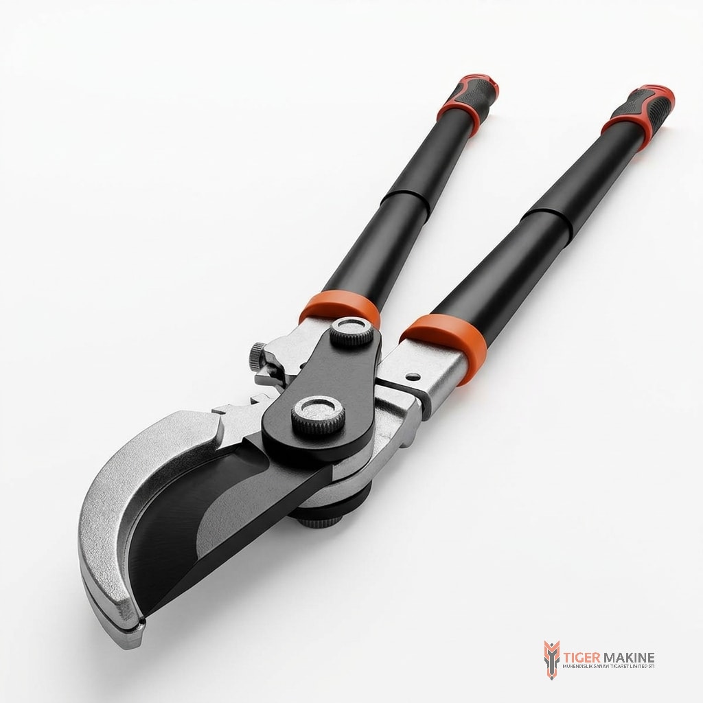 Bypass loppers with black handles and orange collars, seen from above at an angle